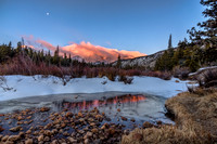 Otis, Hallett, & Flattop Mountain in a Swirl of Alpenglow-Illuminated Clouds. Pre-sunrise