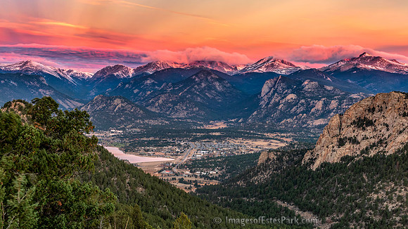 October Sunrise over Estes Park - Version 2, cropped to 16:9 ratio.