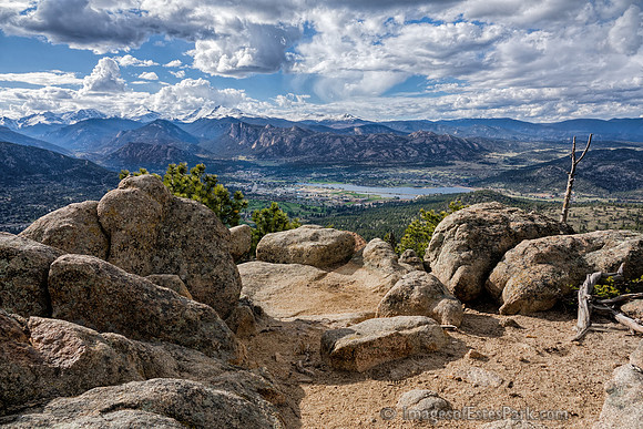 Overlooking Estes Park and the Continental Divide, from Kruger Rock